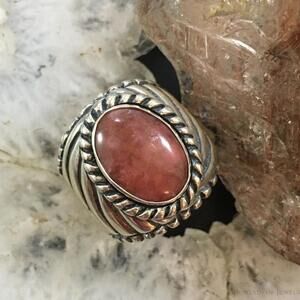 Carolyn Pollack Vintage Sterling Oval Rhodonite Decorated Unisex Shield Ring